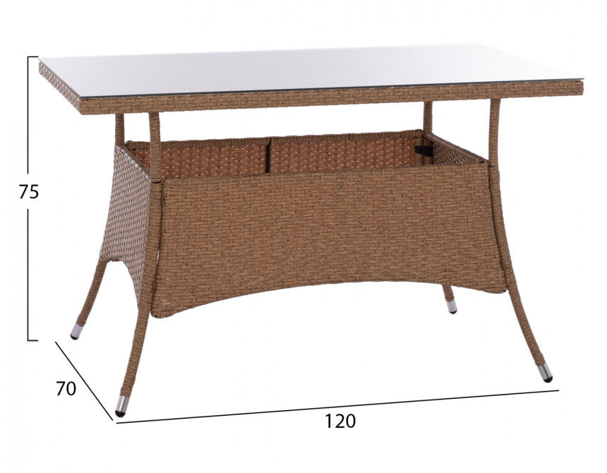 ΤΡΑΠΕΖΙ ΜΕΤΑΛΛΙΚΟ MILITARY RATTAN ΜΠΕΖ ΚΑΦΕ HM5141.32 120x70x75Υ εκ.