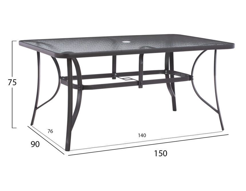 ΤΡΑΠΕΖΙ BRUNO 150X90Χ75Υεκ. ΜΕΤΑΛΛΙΚΟ ΟΡΘΟΓΩΝΙΟ ΓΚΡΙ ΜΕ ΤΡΥΠΑ ΟΜΠΡΕΛΑΣ Φ38  HM5145.11