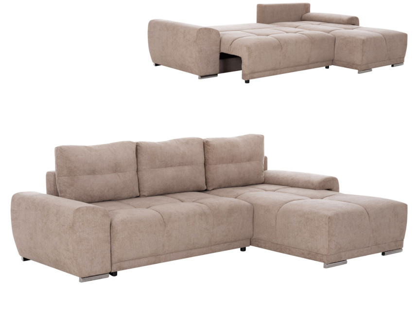 ΚΑΝΑΠΕΣ ΚΡΕΒΑΤΙ ΔΕΞΙΑ ΓΩΝΙΑ COMFYRA HM3336.03R ΜΠΕΖ ΥΦΑΣΜΑ 270x181x75Υεκ