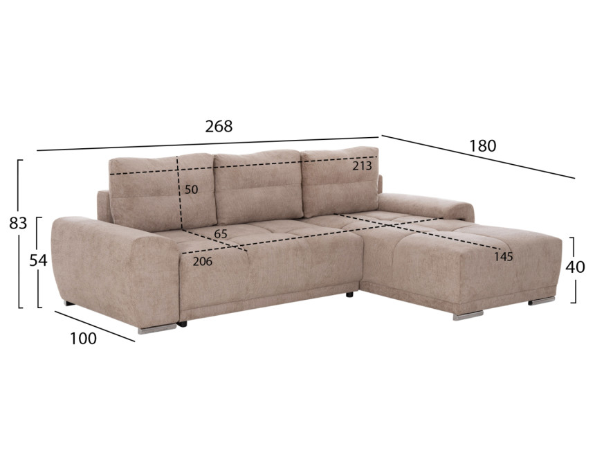 ΚΑΝΑΠΕΣ ΚΡΕΒΑΤΙ ΔΕΞΙΑ ΓΩΝΙΑ COMFYRA HM3336.03R ΜΠΕΖ ΥΦΑΣΜΑ 270x181x75Υεκ