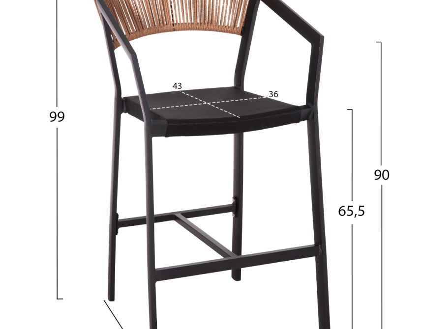 ΣΚΑΜΠΟ ΑΛΟΥΜΙΝΙΟΥ HM5892.15 ΜΕΣΑΙΟΥ ΥΨΟΥΣ RATTAN & TEXTLINE ΜΑΥΡΟ ΜΠΕΖ 56,5x57x99,5Y