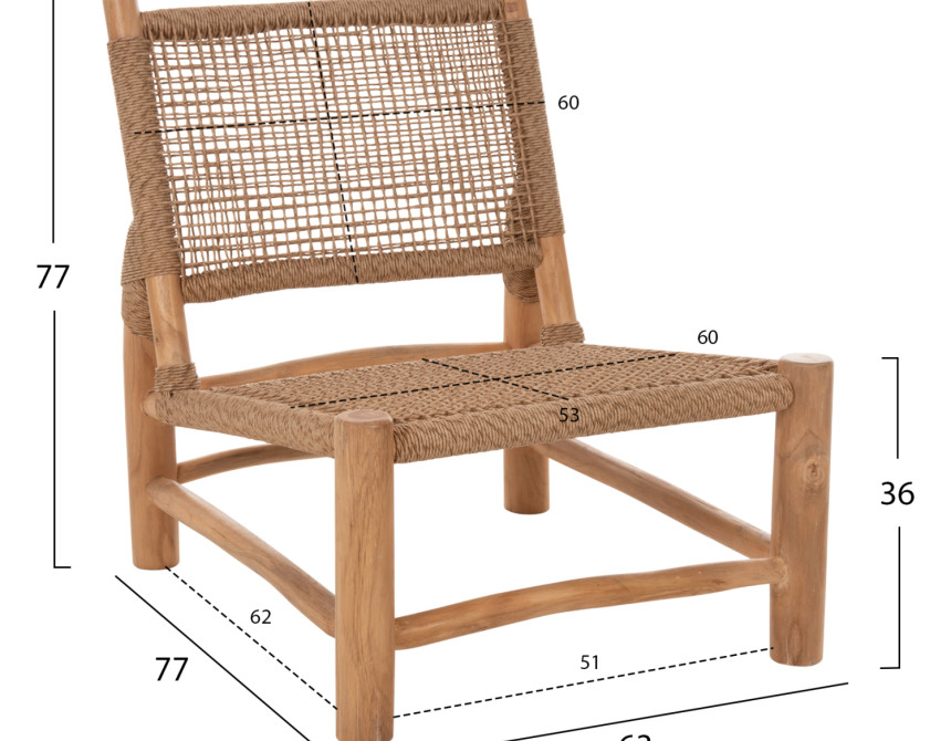 ΚΑΡΕΚΛΑ LONDER HM5986 ΞΥΛΟ TEAK ΣΕ ΦΥΣΙΚΟ ΚΑΙ ΣΥΝΘΕΤΙΚΟ RATTAN 63x77x77Υεκ.
