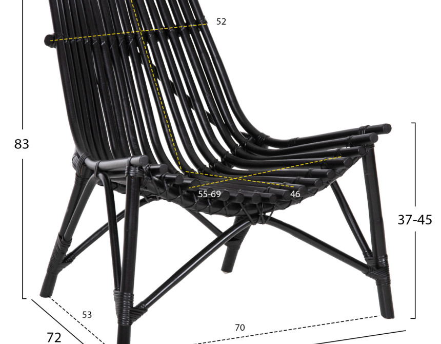 ΚΑΡΕΚΛΑ ΕΞΩΤ.ΧΩΡΟΥ CELLION HM9812.02 ΡΑΒΔΟΙ RATTAN ΣΕ ΜΑΥΡΟ ΧΡΩΜΑ 76x72x83Υεκ.