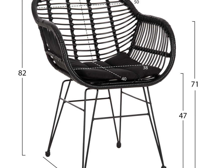 ΠΟΛΥΘΡΟΝΑ ΜΕ ΜΑΞΙΛΑΡΙ ΜΕΤΑΛΛΙΚΗ ALLEGRA HM5450.32 ΜΕ WICKER ΜΑΥΡΟ 58x59x82Υεκ.