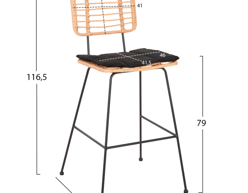 ΣΚΑΜΠΟ ΜΠΑΡ ALLEGRA HM5455.11 ΜΕΤΑΛΛΟ&ΜΑΞΙΛΑΡΙ ΜΑΥΡΟ-WICKER ΜΠΕΖ 56x59x116,5Υεκ.