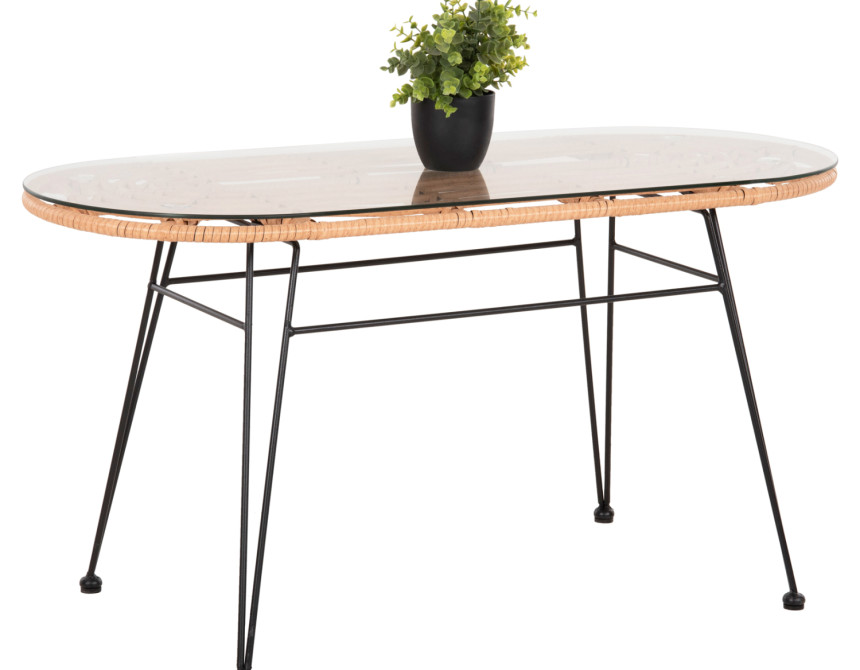 ΤΡΑΠΕΖΙ ΟΒΑΛ ΧΑΜΗΛΟ ALLEGRA HM5695.11 ΜΠΕΖ WICKER-ΜΑΥΡΟ ΜΕΤΑΛΛΟ 100x45x51,5Υεκ.