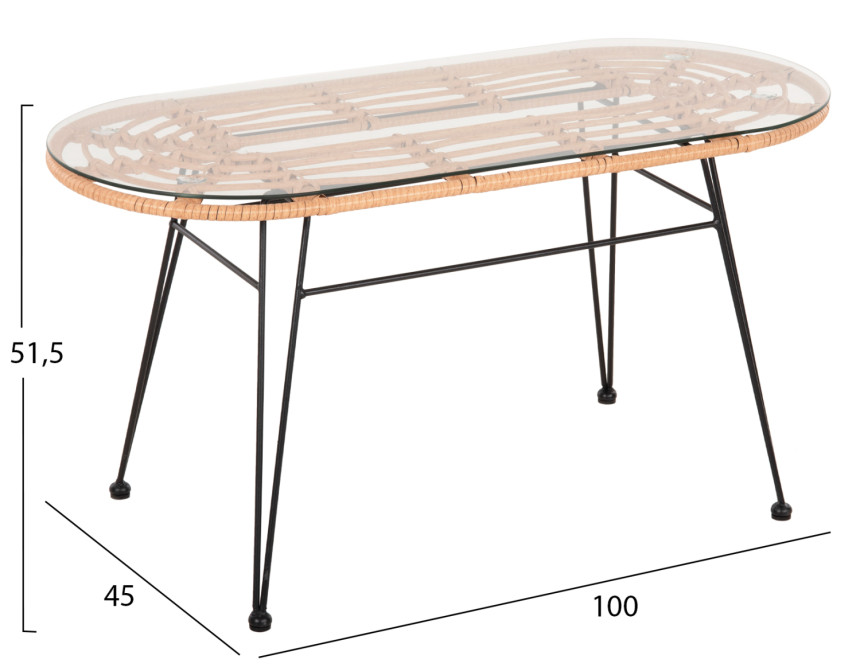 ΤΡΑΠΕΖΙ ΟΒΑΛ ΧΑΜΗΛΟ ALLEGRA HM5695.11 ΜΠΕΖ WICKER-ΜΑΥΡΟ ΜΕΤΑΛΛΟ 100x45x51,5Υεκ.