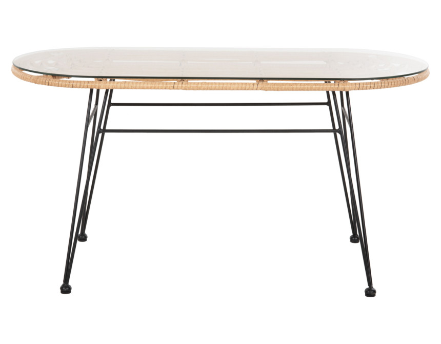 ΤΡΑΠΕΖΙ ΟΒΑΛ ΧΑΜΗΛΟ ALLEGRA HM5695.11 ΜΠΕΖ WICKER-ΜΑΥΡΟ ΜΕΤΑΛΛΟ 100x45x51,5Υεκ.