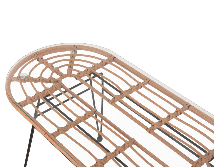 ΤΡΑΠΕΖΙ ΟΒΑΛ ΧΑΜΗΛΟ ALLEGRA HM5695.11 ΜΠΕΖ WICKER-ΜΑΥΡΟ ΜΕΤΑΛΛΟ 100x45x51,5Υεκ.