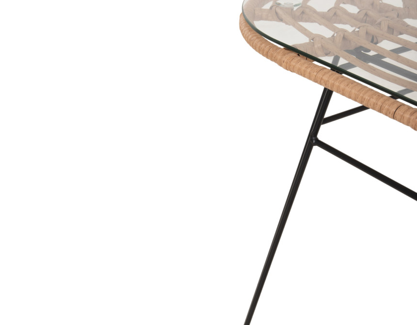 ΤΡΑΠΕΖΙ ΟΒΑΛ ΧΑΜΗΛΟ ALLEGRA HM5695.11 ΜΠΕΖ WICKER-ΜΑΥΡΟ ΜΕΤΑΛΛΟ 100x45x51,5Υεκ.