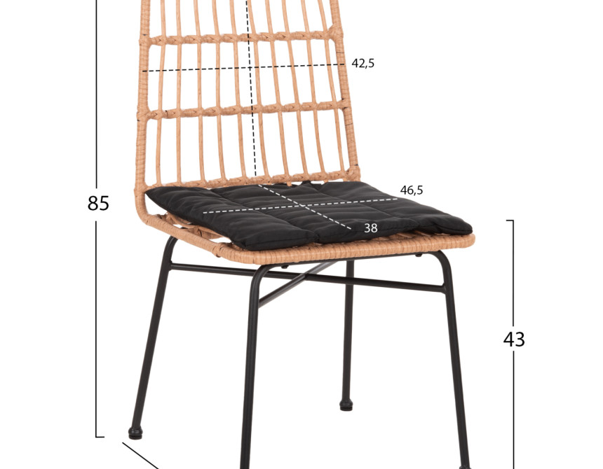 ΚΑΡΕΚΛΑ ALLEGRA HM5705.11 ΜΑΥΡΗ ΜΕΤΑΛΛΙΚΗ ΜΕ ΜΑΞΙΛΑΡΙ-WICKER ΜΠΕΖ 46,5x50x85Υεκ.