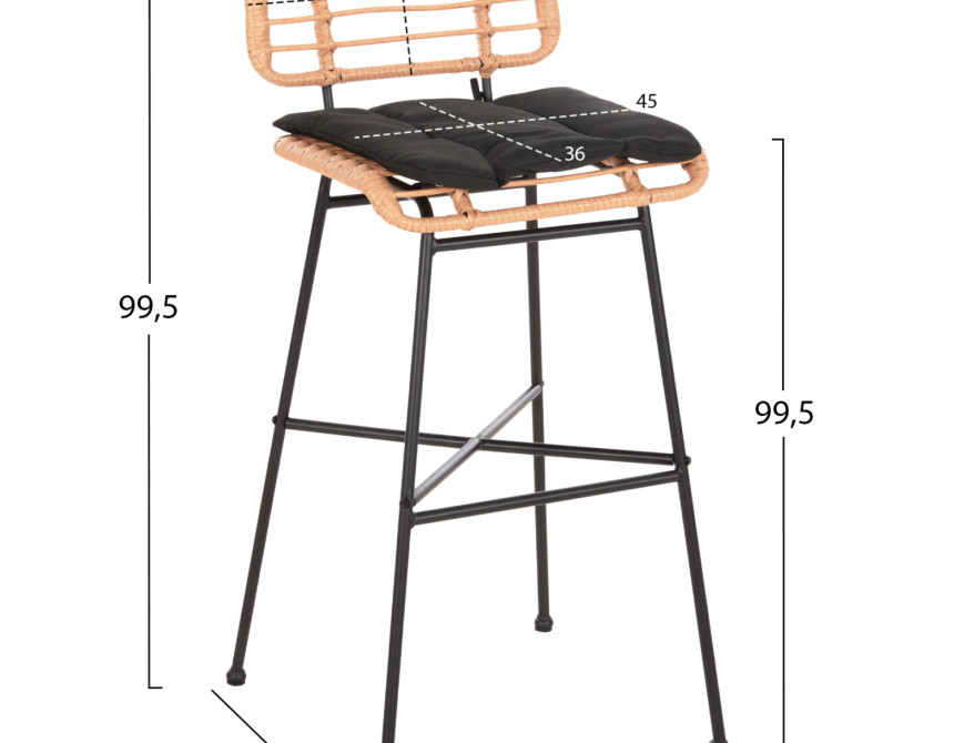 ΣΚΑΜΠΟ ΜΠΑΡ ΨΗΛΟ ALLEGRA HM5708.11 ΜΕΤΑΛΛΟ&ΜΑΞΙΛΑΡΙ ΜΑΥΡΟ-WICKER ΜΠΕΖ 48x49x99,5Υεκ.