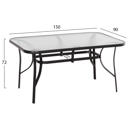 ΤΡΑΠΕΖΙ BRUNO 150X90Χ72Υεκ. ΜΕΤΑΛΛΙΚΟ ΜΑΥΡΟ ΜΕ ΓΥΑΛΙΝΗ ΕΠΙΦΑΝΕΙΑ HM5145.03