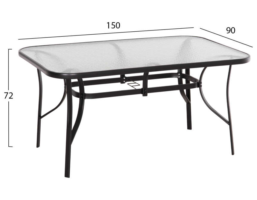 ΤΡΑΠΕΖΙ BRUNO 150X90Χ72Υεκ. ΜΕΤΑΛΛΙΚΟ ΜΑΥΡΟ ΜΕ ΓΥΑΛΙΝΗ ΕΠΙΦΑΝΕΙΑ HM5145.03