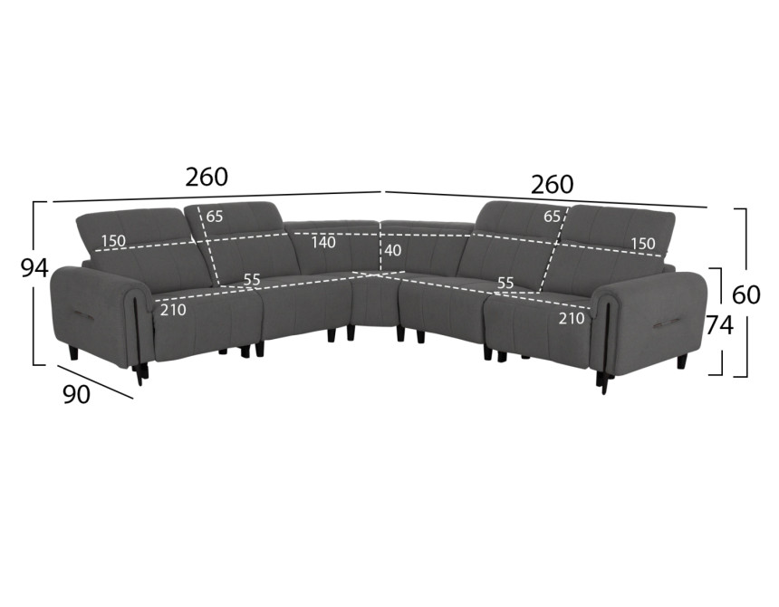 ΓΩΝΙΑΚΟΣ ΚΑΝΑΠΕΣ ΜΕ RECLINE ORACLE HM3290.01 ΓΚΡΙ ΥΦΑΣΜΑ 293x293x98Υεκ.