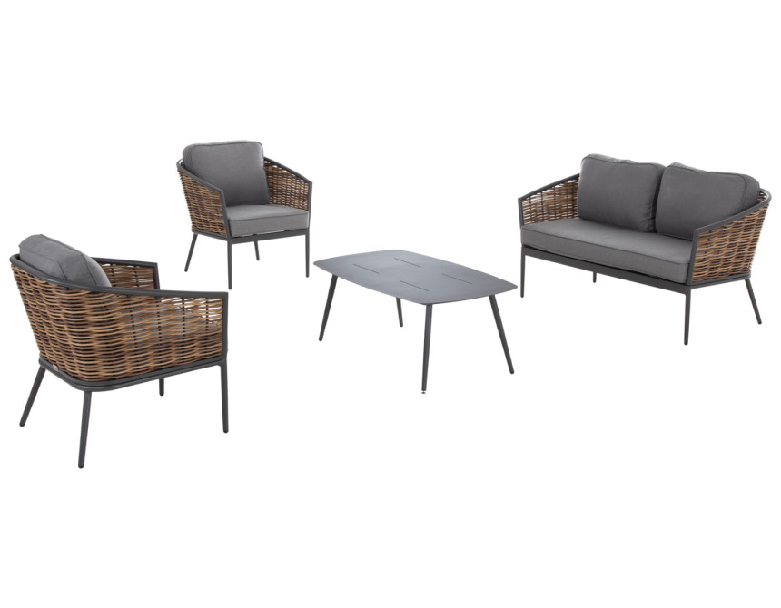 ΣΕΤ ΣΑΛΟΝΙ 4ΤΜΧ CASSIAN HM6552.01 ΑΛΟΥΜΙΝΙΟ & ΜΑΞΙΛΑΡΙΑ ΓΚΡΙ-ΜΠΕΖ P.E.RATTAN