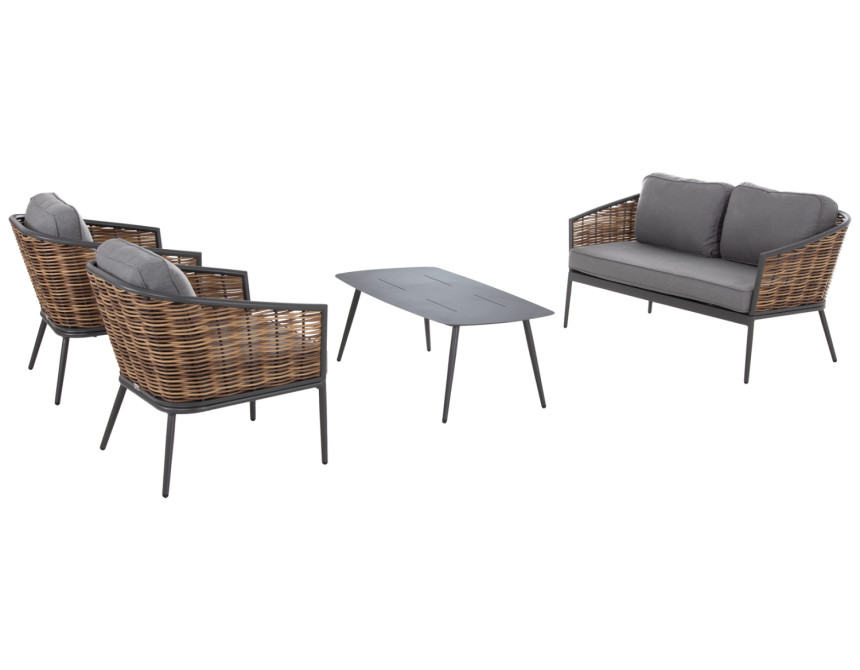ΣΕΤ ΣΑΛΟΝΙ 4ΤΜΧ CASSIAN HM6552.01 ΑΛΟΥΜΙΝΙΟ & ΜΑΞΙΛΑΡΙΑ ΓΚΡΙ-ΜΠΕΖ P.E.RATTAN
