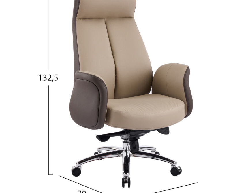 ΚΑΡΕΚΛΑ ΓΡΑΦΕΙΟΥ DRAMON HM18356.02 ΜΠΕΖ-ΚΑΦΕ PU ΔΕΡΜΑ--ΒΑΣΗ ΧΡΩΜΙΟΥ 66x70x132.5Υεκ