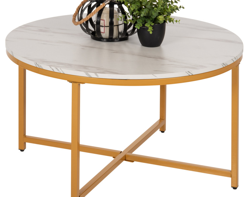 ΤΡΑΠΕΖΙ ΣΑΛΟΝΙΟΥ HM9420.01 WHITE MARBLE ΜΕΛΑΜΙΝΗ-ΧΡΥΣΗ ΜΕΤΑΛΛΙΚΗ ΒΑΣΗ Φ80x48,5Yεκ.