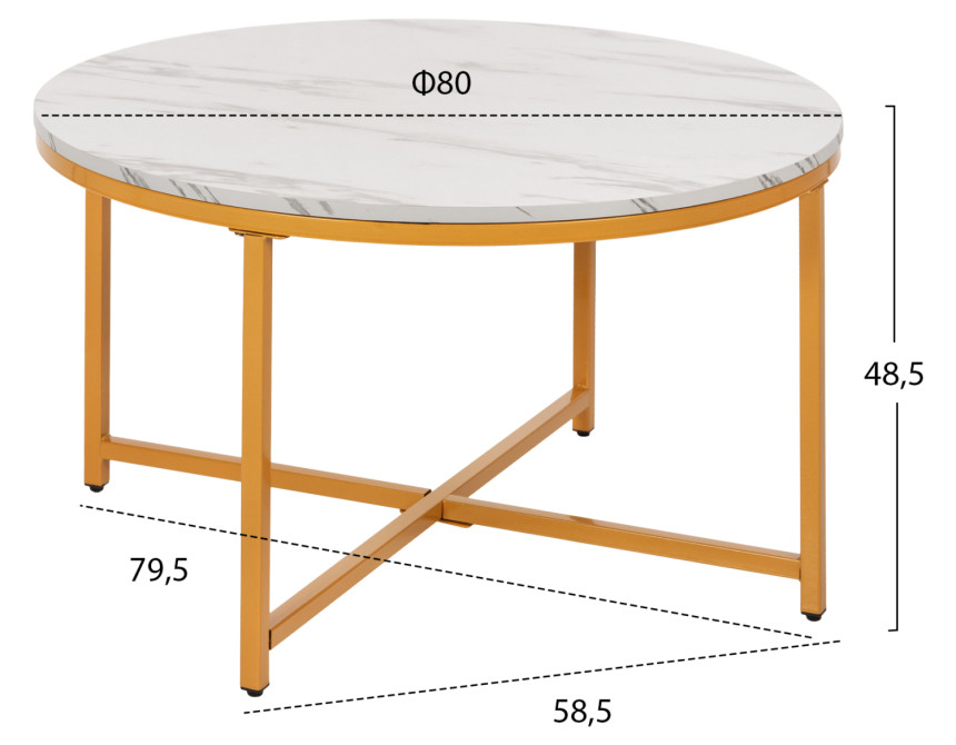 ΤΡΑΠΕΖΙ ΣΑΛΟΝΙΟΥ HM9420.01 WHITE MARBLE ΜΕΛΑΜΙΝΗ-ΧΡΥΣΗ ΜΕΤΑΛΛΙΚΗ ΒΑΣΗ Φ80x48,5Yεκ.