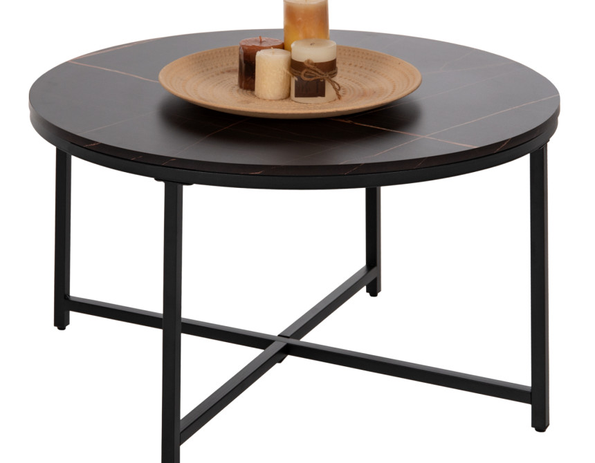 ΤΡΑΠΕΖΙ ΣΑΛΟΝΙΟΥ HM9420.03 BLACK MARBLE ΜΕΛΑΜΙΝΗ-ΜΑΥΡΗ ΜΕΤΑΛΛΙΚΗ ΒΑΣΗ Φ80x48,5Yεκ.