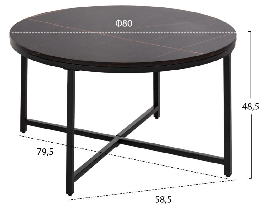 ΤΡΑΠΕΖΙ ΣΑΛΟΝΙΟΥ HM9420.03 BLACK MARBLE ΜΕΛΑΜΙΝΗ-ΜΑΥΡΗ ΜΕΤΑΛΛΙΚΗ ΒΑΣΗ Φ80x48,5Yεκ.