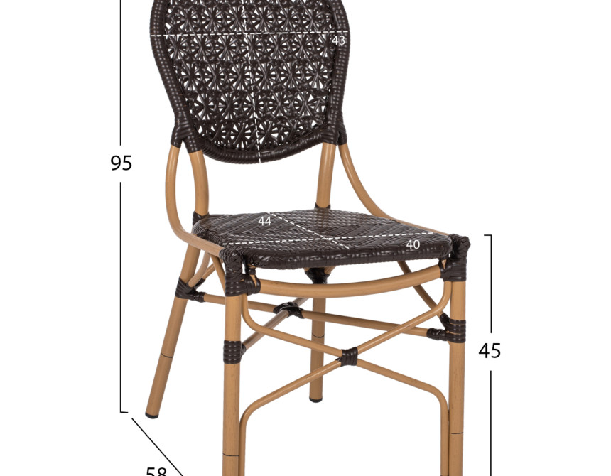 ΚΑΡΕΚΛΑ ΑΛΟΥΜΙΝΙΟΥ BAMBOO LOOK ΜΕ ΚΑΦΕ PE RATTAN HM5925.01 47x58x95Yεκ.