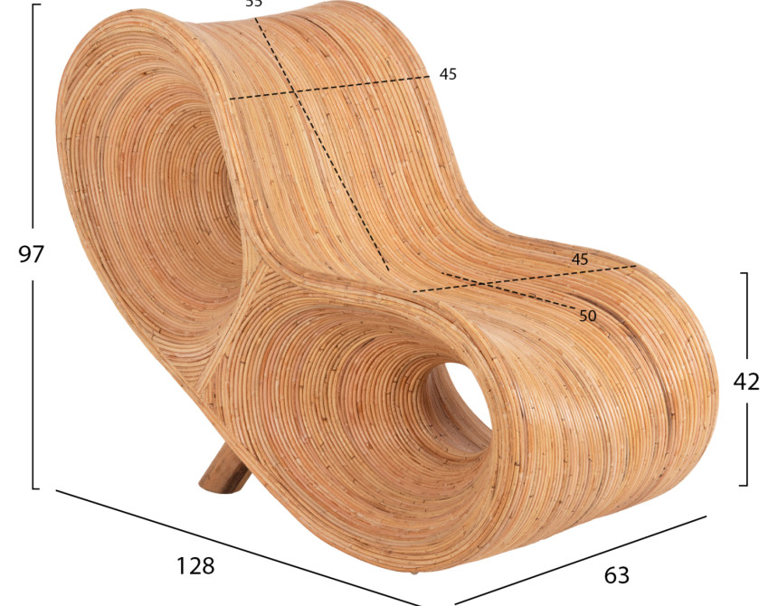 ΠΟΛΥΘΡΟΝΑ CURVY LOUNGE HM9645.01 ΑΠΟ RATTAN ΣΕ ΦΥΣΙΚΗ ΑΠΟΧΡΩΣΗ 63x128x97Y εκ.