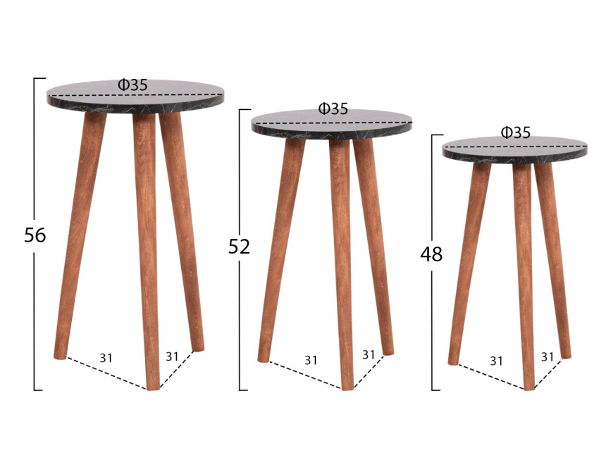 ΣΕΤ ΤΡΑΠΕΖΙ ΣΑΛΟΝΙΟΥ & 3 ΒΟΗΘ.ΤΡΑΠΕΖΙΑ VITAL HM18180.02 ΜΕΛΑΜΙΝΗ ΜΑΥΡΟ ΜΑΡΜΑΡΟ-ΚΑΡΥΔΙ ΠΟΔΙΑ