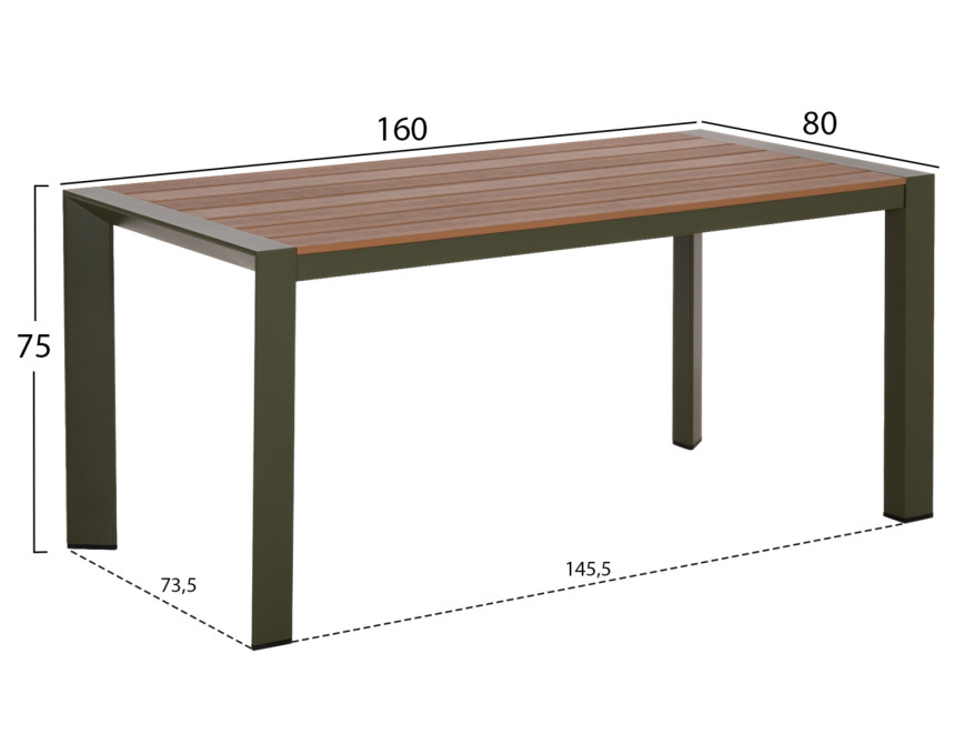 ΤΡΑΠΕΖΙ ΕΞΩΤ.ΧΩΡΟΥ GOYA HM6059.07 ΑΛΟΥΜΙΝΙΟ ΣE OLIVE GREEN & POLYWOOD 160X80Χ75Υεκ.