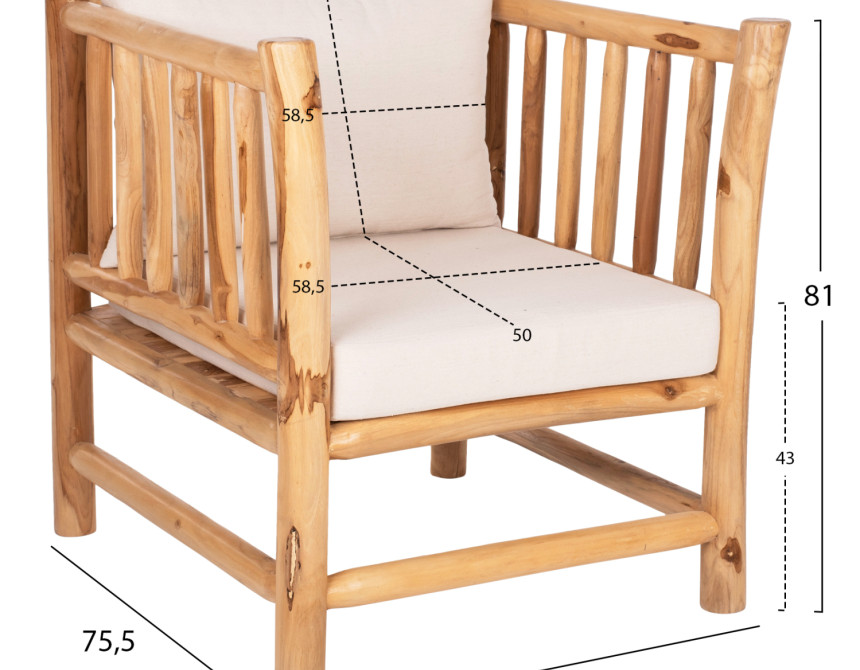 ΣΕΤ ΣΑΛΟΝΙ 4 ΤΜΧ HM9340 ΑΠΟ ΜΑΣΙΦ ΞΥΛΟ TEAK  ΦΥΣΙΚΟ - ΛΕΥΚΟ