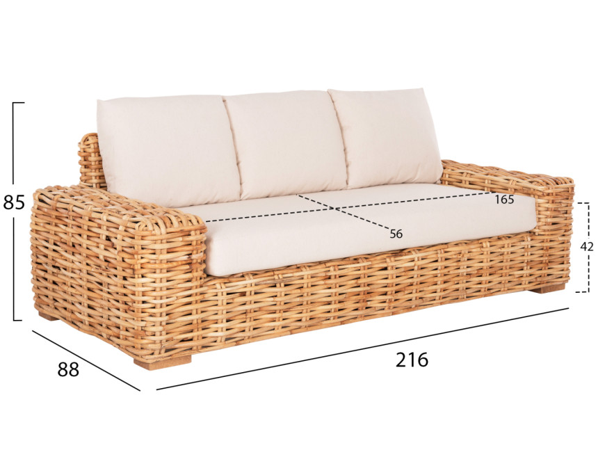 ΚΑΝΑΠΕΣ ΤΡΙΘΕΣΙΟΣ ΕΞ.ΧΩΡΟΥ TROPEL HM9808 ΞΥΛΟ MANGO-RATTAN ΦΥΣΙΚΟ-ΛΕΥΚΑ ΜΑΞΙΛΑΡΙΑ 216x88x85Υεκ