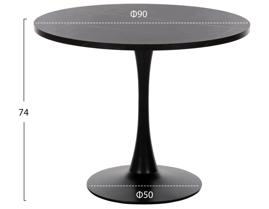 ΤΡΑΠΕΖΙ ΤΡΑΠΕΖΑΡΙΑΣ ROLLO HM9421.12 ΣΤΡΟΓΓΥΛΟ BLACK MARBLE Φ90x74Υεκ.