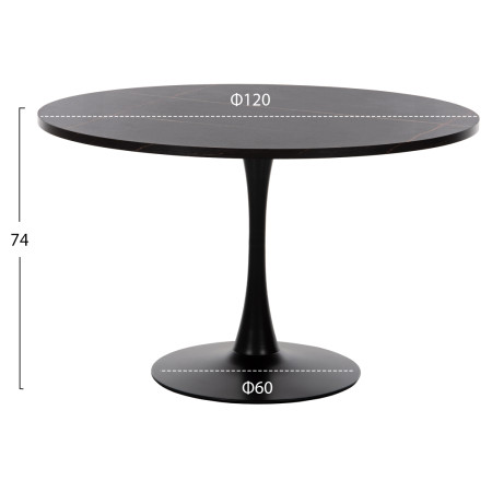 ΤΡΑΠΕΖΙ ΤΡΑΠΕΖΑΡΙΑΣ ROLLO HM9422.12 ΣΤΡΟΓΓΥΛΟ BLACK MARBLE Φ120x74Yεκ.