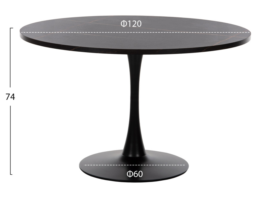 ΤΡΑΠΕΖΙ ΤΡΑΠΕΖΑΡΙΑΣ ROLLO HM9422.12 ΣΤΡΟΓΓΥΛΟ BLACK MARBLE Φ120x74Yεκ.