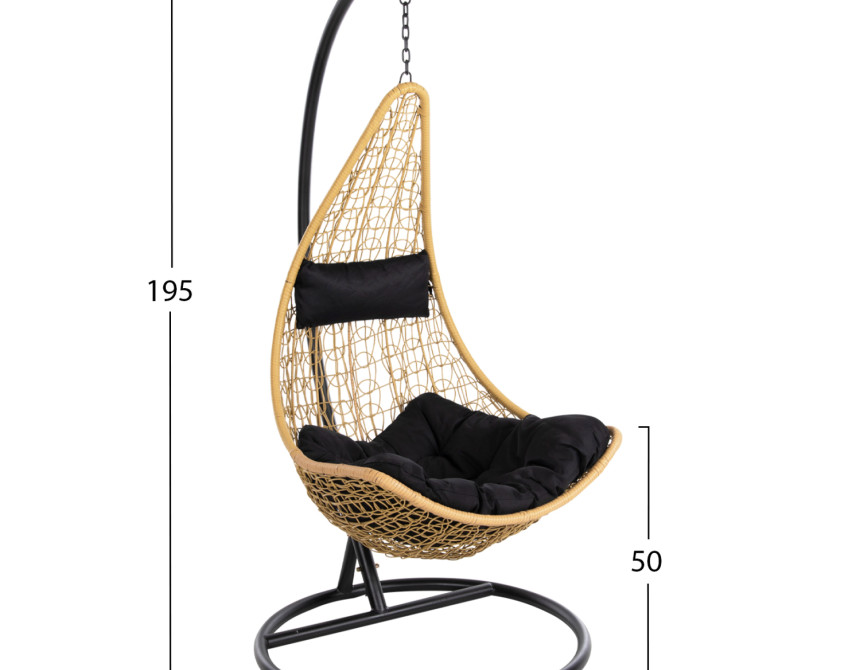 ΚΡΕΜΑΣΤΗ ΠΟΛΥΘΡΟΝΑ ΦΩΛΙΑ MILLIE HM5996.04 ΜΕΤΑΛΛΟ ΜΑΥΡΟ-ΣΥΝΘ.RATTAN ΜΠΕΖ Φ95x195Υεκ.