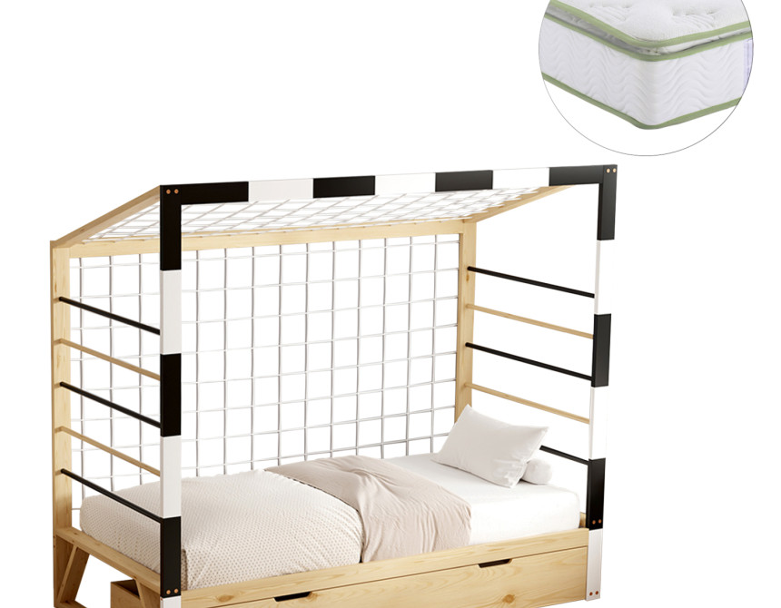 ΚΡΕΒΑΤΙ ΠΑΙΔΙΚΟ ΜΕ ΣΤΡΩΜΑ GOALIE HM21309 ΠΕΥΚΟ ΦΥΣΙΚΟ-ΛΕΥΚΟ-ΜΑΥΡΟ--ΣΤΡΩΜΑ 90x190εκ