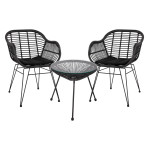 ΣΕΤ ΤΡΑΠΕΖΑΡΙΑΣ 3ΤΜΧ HM11871 ΜΕΤΑΛΛΟ & RATTAN ΣΕ ΜΑΥΡΟ ΧΡΩΜΑ
