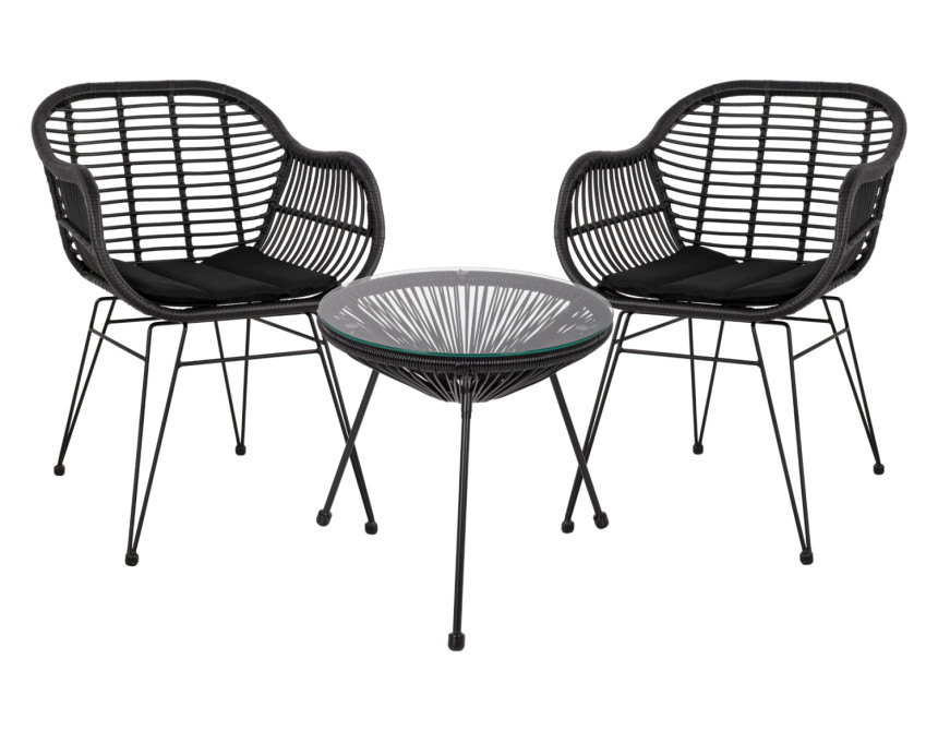 ΣΕΤ ΤΡΑΠΕΖΑΡΙΑΣ 3ΤΜΧ HM11871 ΜΕΤΑΛΛΟ & RATTAN ΣΕ ΜΑΥΡΟ ΧΡΩΜΑ