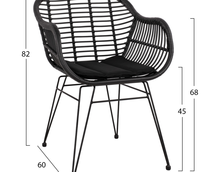ΣΕΤ ΤΡΑΠΕΖΑΡΙΑΣ 3ΤΜΧ HM11871 ΜΕΤΑΛΛΟ & RATTAN ΣΕ ΜΑΥΡΟ ΧΡΩΜΑ