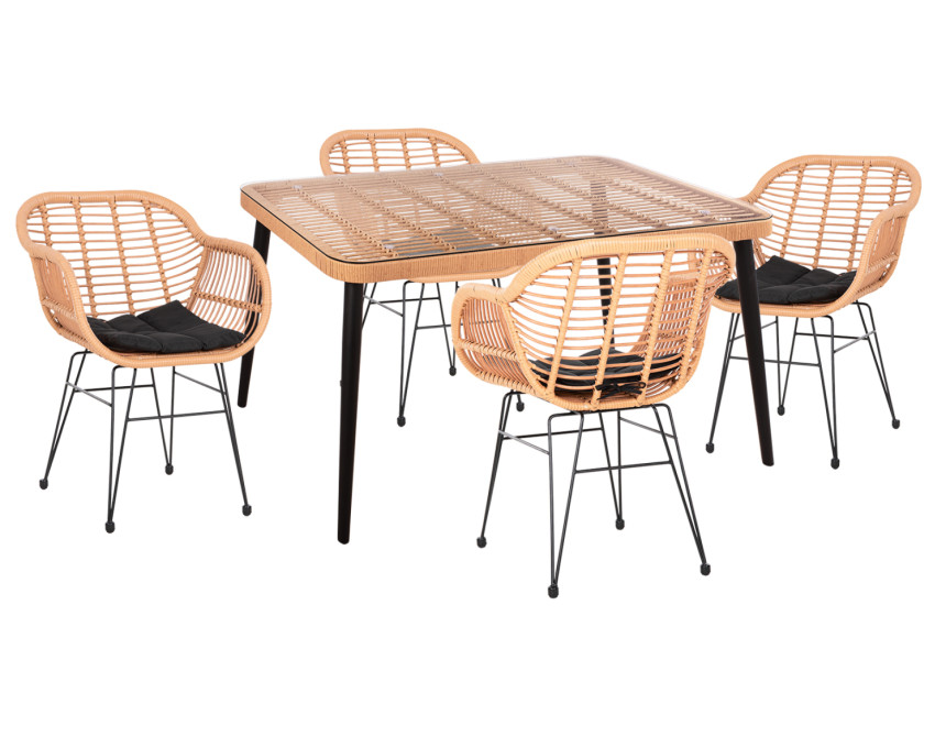 ΣΕΤ ΕΞΩΤ.ΧΩΡΟΥ 5ΤΜΧ ALLEGRA HM21027 ΣΕ ΜΠΕΖ & ΜΑΥΡΟ ΧΡΩΜΑ WICKER-ΜΕΤΑΛΛΟ