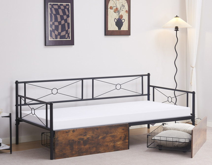 ΚΡΕΒΑΤΙ-ΚΑΝΑΠΕΣ BERNIE HM21120.01 ΜΑΥΡΟΣ ΜΕΤΑΛ. ΣΚΕΛΕΤΟΣ & ΣΥΡΤΑΡΙΑ- ΓΙΑ 190x90εκ.