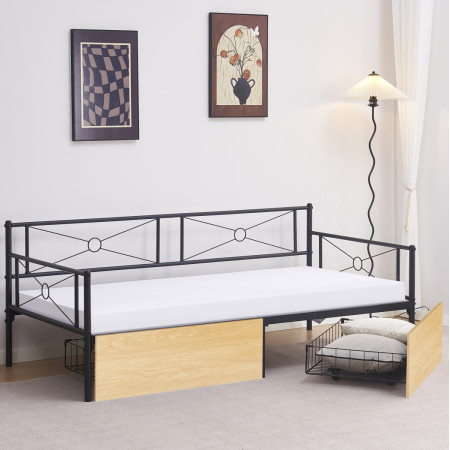 ΚΡΕΒΑΤΙ-ΚΑΝΑΠΕΣ BERNIE HM21120.02 ΜΑΥΡΟΣ ΜΕΤΑΛ.ΣΚΕΛΕΤΟΣ & SONAMA ΣΥΡΤΑΡΙΑ-190x90εκ.