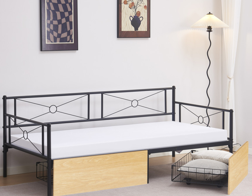 ΚΡΕΒΑΤΙ-ΚΑΝΑΠΕΣ BERNIE HM21120.02 ΜΑΥΡΟΣ ΜΕΤΑΛ.ΣΚΕΛΕΤΟΣ & SONAMA ΣΥΡΤΑΡΙΑ-190x90εκ.
