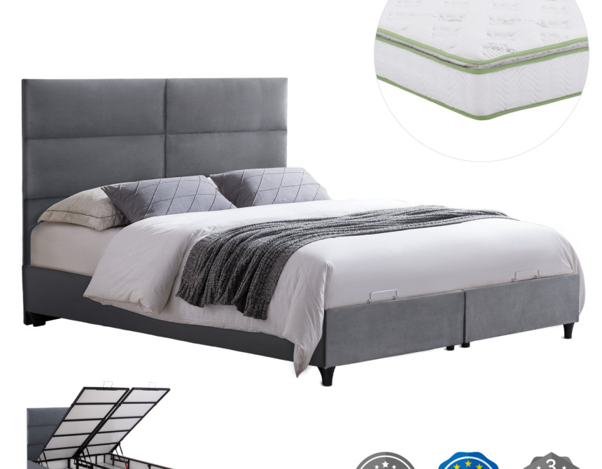 ΚΡΕΒΑΤΙ ΜΕ ΣΤΡΩΜΑ ΔΙΠΛΟ MILO HM21163 ΓΚΡΙ ΒΕΛΟΥΔΟ & ΑΠΟΘ.ΧΩΡΟΣ-ΓΙΑ 160x200εκ.
