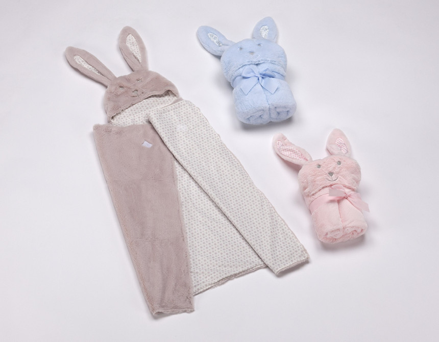 Κουβέρτα ΜORA POMPON RABBIT ΓΑΛΑΖΙΟ 75Χ95 cm