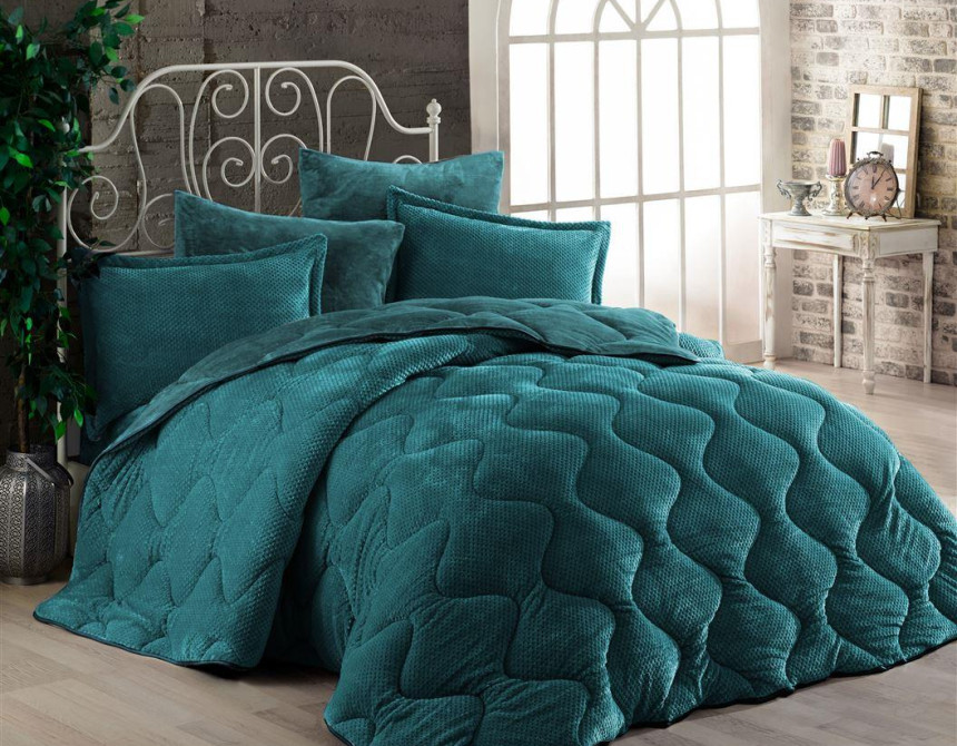 Κουβερτοπάπλωμα γούνα-fleece 680 gsm 1920 petrol C13 160X220 polyester
