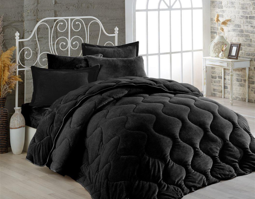 Κουβερτοπάπλωμα γούνα-fleece 680 gsm 1920 black C16 160X220 polyester