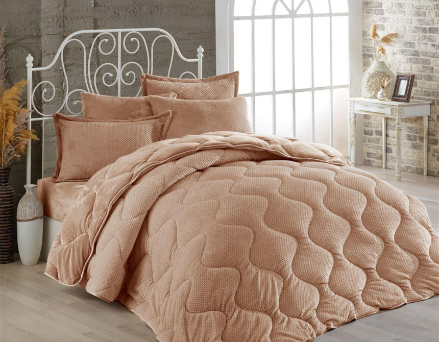 Κουβερτοπάπλωμα γούνα-fleece 680 gsm 1920 caramel C17 160X220 polyester
