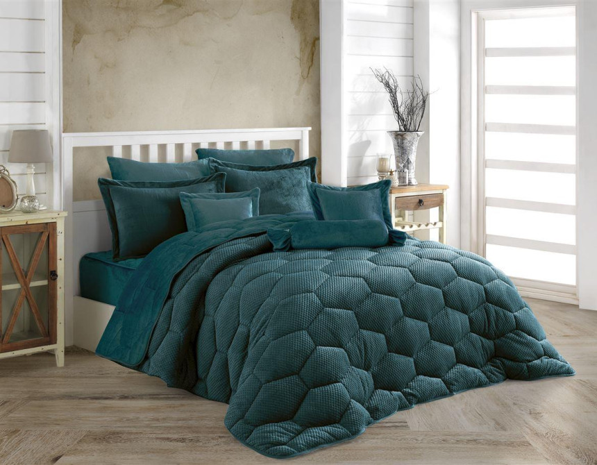 Κουβερτοπάπλωμα γούνα-fleece 680 gsm 1910 petrol H13 160X220 polyester